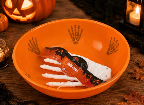 Bol à bonbons Halloween avec main squelette - 2 couleurs