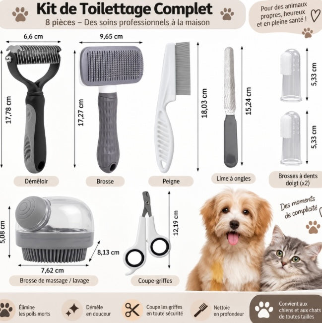 Kit de toilettage - 8 accessoires essentiels